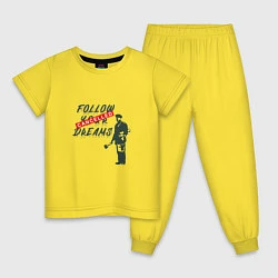 Пижама хлопковая детская Follow your dreams зачёркнуто надписью Cancelled, цвет: желтый
