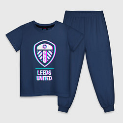 Пижама хлопковая детская Leeds United FC в стиле Glitch, цвет: тёмно-синий