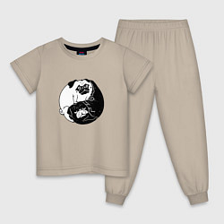 Пижама хлопковая детская Собачий Инь Янь, цвет: миндальный