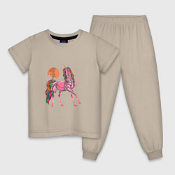 Пижама хлопковая детская UNICORN HORSE, цвет: миндальный