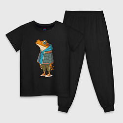 Пижама хлопковая детская Оранжевая лягуха, цвет: черный