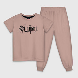 Пижама хлопковая детская Stigmata логотип, цвет: пыльно-розовый