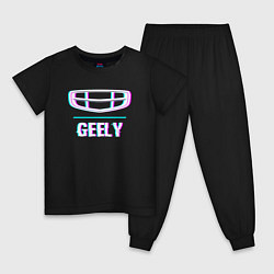 Пижама хлопковая детская Значок Geely в стиле Glitch, цвет: черный