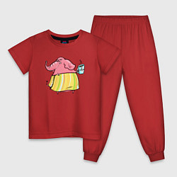 Пижама хлопковая детская Слониха с кофе, цвет: красный