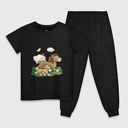 Пижама хлопковая детская Львенок с папой, цвет: черный