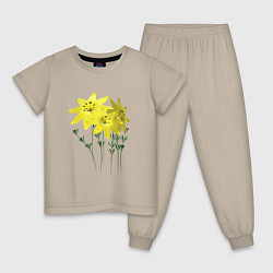 Пижама хлопковая детская Flowers yellow, цвет: миндальный