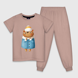 Пижама хлопковая детская Медведица в шубке, цвет: пыльно-розовый