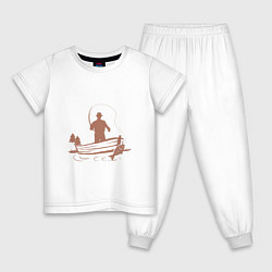Пижама хлопковая детская Рыбацкий заплыв, цвет: белый