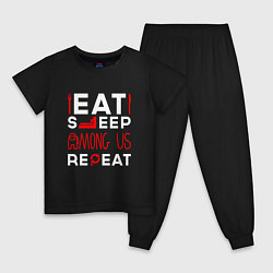Пижама хлопковая детская Надпись Eat Sleep Among Us Repeat, цвет: черный