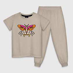 Пижама хлопковая детская Бабочка м морда тигра, цвет: миндальный