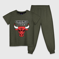 Пижама хлопковая детская Chicago Bulls, цвет: меланж-хаки