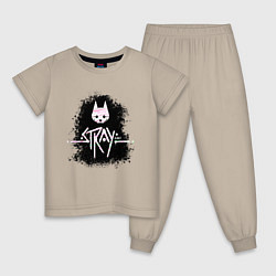 Пижама хлопковая детская Stray мелками на черном фоне, цвет: миндальный