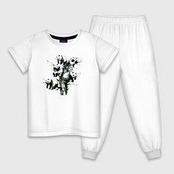 Пижама хлопковая детская Панды сидящие на ветках дерева свесив лапы, цвет: белый