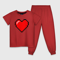 Пижама хлопковая детская Пиксельное сердце-здоровье - Красный, цвет: красный