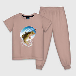 Пижама хлопковая детская Ловля окуня на блесну, цвет: пыльно-розовый