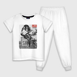 Пижама хлопковая детская LIFE NEWS:monkeys, цвет: белый