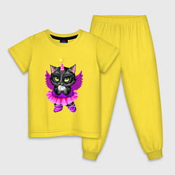 Пижама хлопковая детская Черная кошечка балерина, цвет: желтый