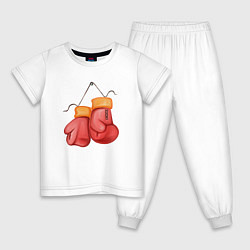 Пижама хлопковая детская Боксёрские перчатки красные, цвет: белый