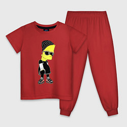 Пижама хлопковая детская Барт Симпсон в тёмных очках, цвет: красный