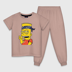 Пижама хлопковая детская Барт Симпсон - жест двумя пальцами, цвет: пыльно-розовый