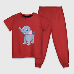 Пижама хлопковая детская Веселый серый слоник, цвет: красный