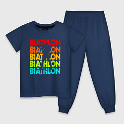 Пижама хлопковая детская Биатлон с силуэтом спортсмена, цвет: тёмно-синий