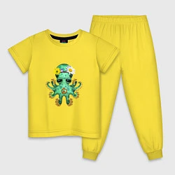 Пижама хлопковая детская Мир - Зелёный Осьминог, цвет: желтый