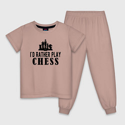 Пижама хлопковая детская Я лучше поиграю в шахматы, цвет: пыльно-розовый