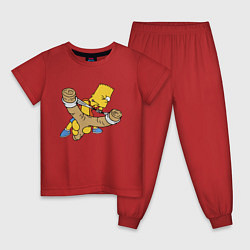 Пижама хлопковая детская Хулиган Барт Симпсон целится из рогатки, цвет: красный