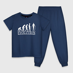 Пижама хлопковая детская Эволюция - прыжки со скакалкой, цвет: тёмно-синий
