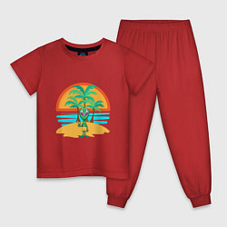 Пижама хлопковая детская Пришелец на пляже, цвет: красный