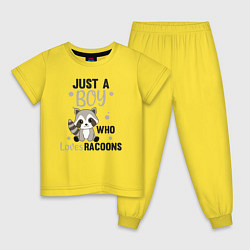 Пижама хлопковая детская Просто парень который любит енотов, цвет: желтый