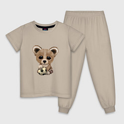 Пижама хлопковая детская Футбол - Медведь, цвет: миндальный