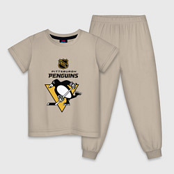 Пижама хлопковая детская Питтсбург Пингвинз НХЛ логотип, цвет: миндальный