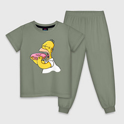 Пижама хлопковая детская Гомер Симпсон нацелился на пончик, цвет: авокадо