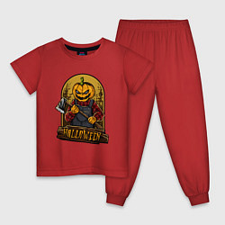 Пижама хлопковая детская Хэллоуин тыква с топором, цвет: красный