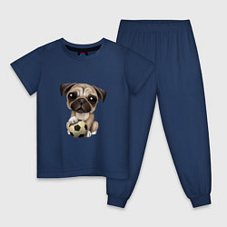 Пижама хлопковая детская Футбол - Мопс, цвет: тёмно-синий