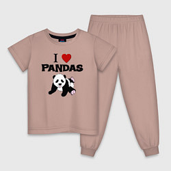 Пижама хлопковая детская I love Panda - люблю панд, цвет: пыльно-розовый