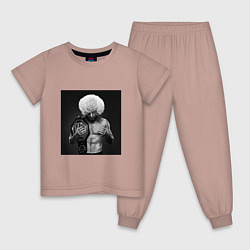 Пижама хлопковая детская Хабиб Нурмагомедов чемпион, цвет: пыльно-розовый