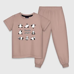 Пижама хлопковая детская Панда - йога, цвет: пыльно-розовый