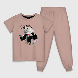 Пижама хлопковая детская Zombie-bear music lover - Halloween, цвет: пыльно-розовый