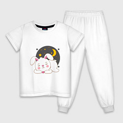 Пижама хлопковая детская Спящий Зайка, цвет: белый