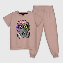 Пижама хлопковая детская Череп в распираторе, цвет: пыльно-розовый