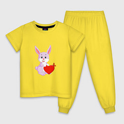Пижама хлопковая детская Кролик с сердцем, цвет: желтый