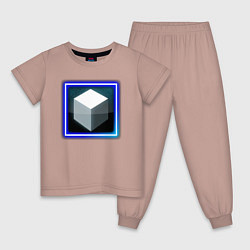 Пижама хлопковая детская Белый геометрический куб с сиянием, цвет: пыльно-розовый