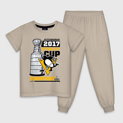 Пижама хлопковая детская Питтсбург Пингвинз НХЛ, цвет: миндальный