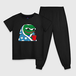 Пижама хлопковая детская Frog Pepe мем, цвет: черный