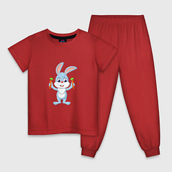 Пижама хлопковая детская Кролик с морковками, цвет: красный