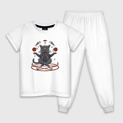 Пижама хлопковая детская Кот в пентограмме, цвет: белый