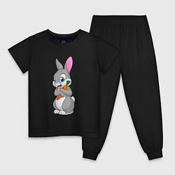 Пижама хлопковая детская Кролик с морковкой, цвет: черный